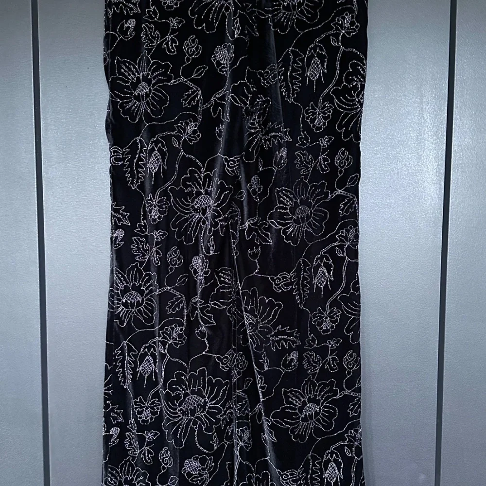 NWT | The Kooples | Black Velvet Trousers with Embroidered Metallic Floral Print - Picture 8 of 11